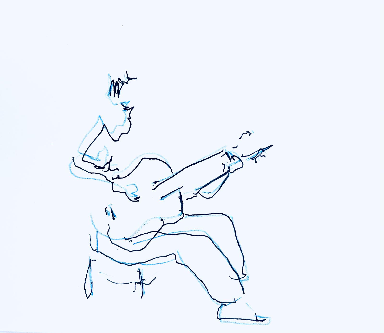 Guitar Player in Black and Blue 