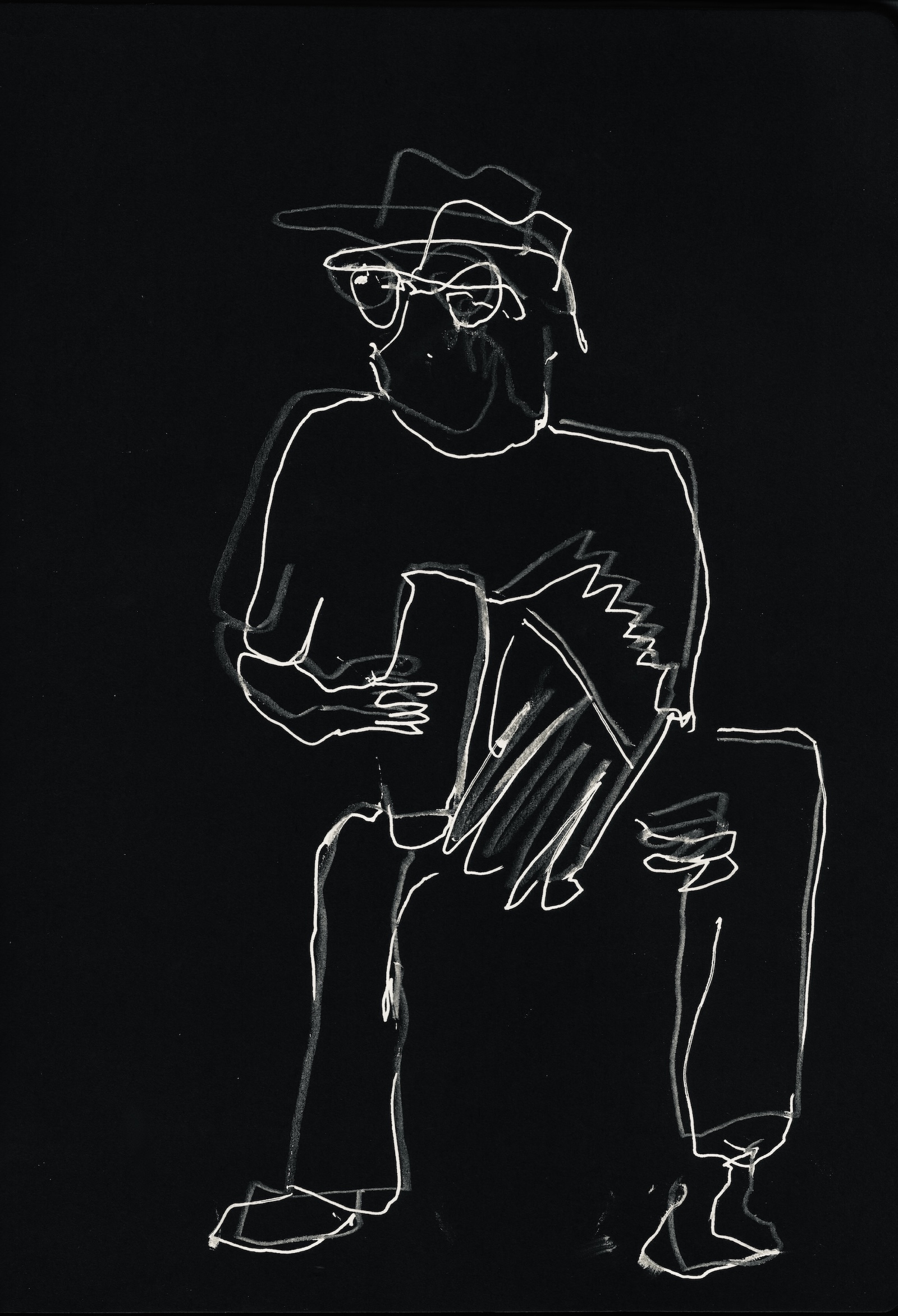 Accordeon player White on Black Drawing