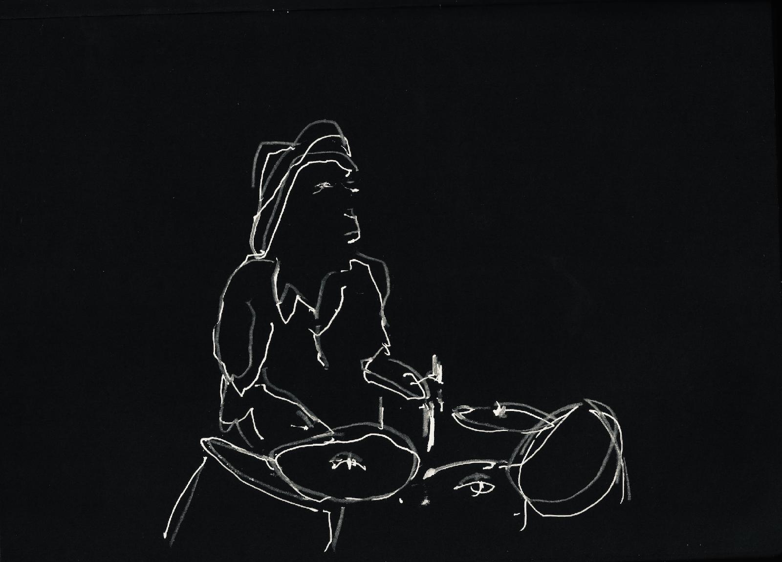 Drummer with Hat - White on Black