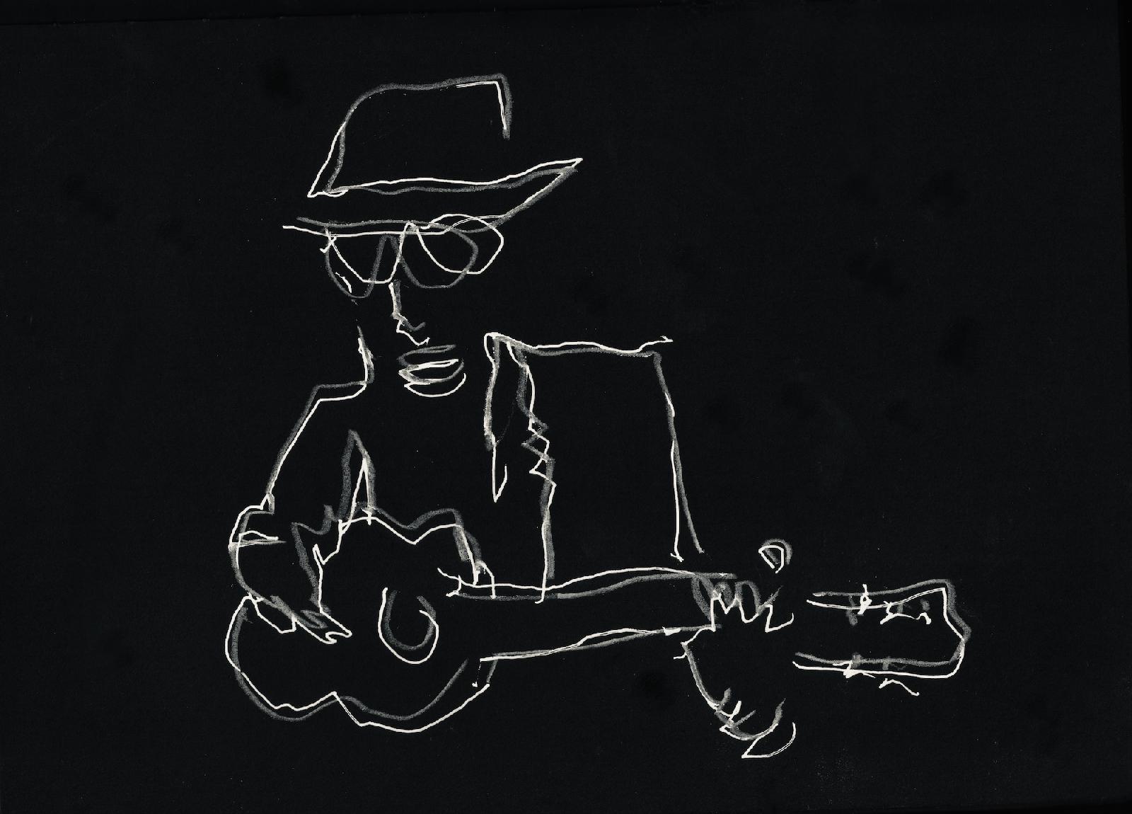 Guitar Player White on Black