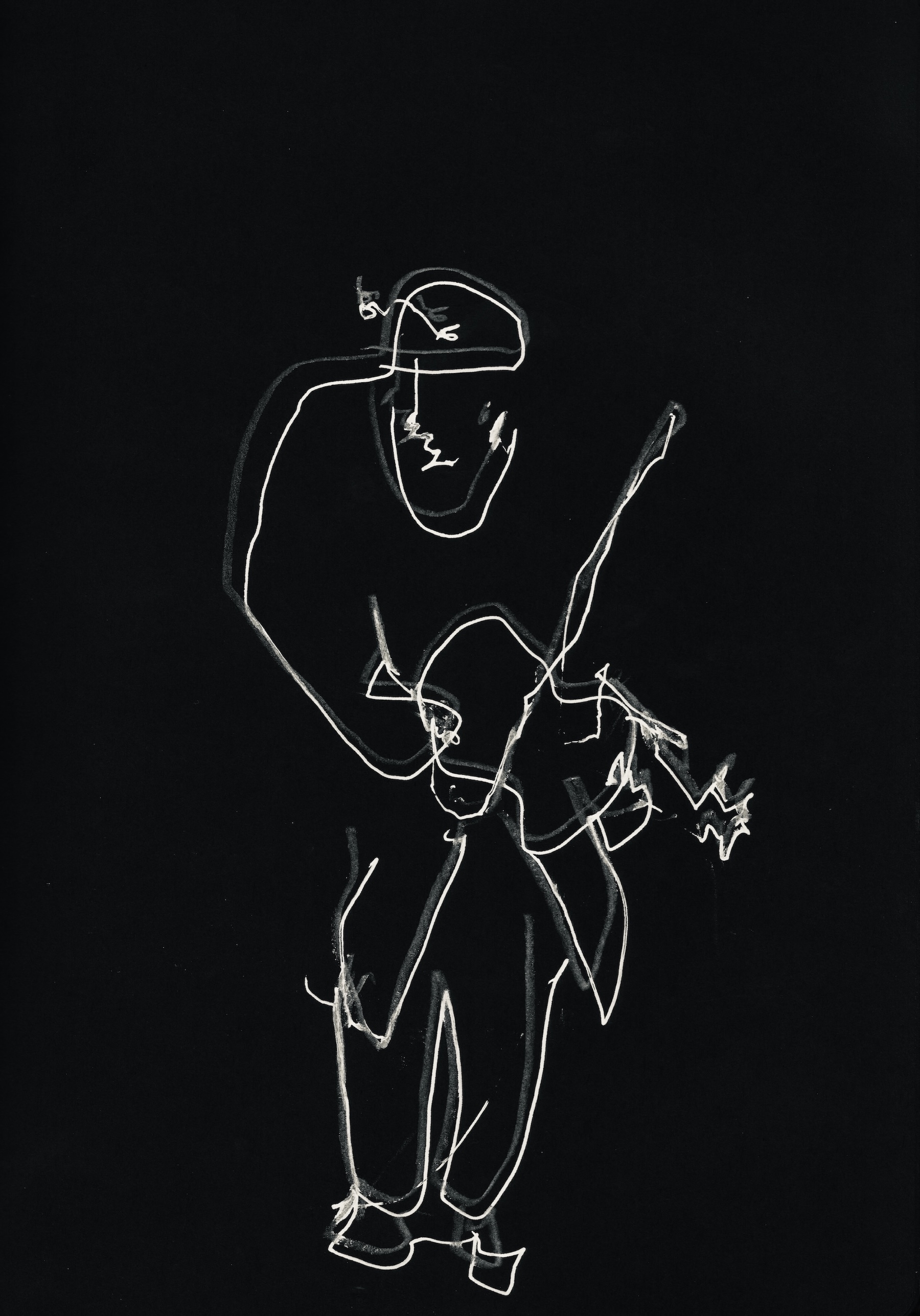 Violin Player White on Black Drawing